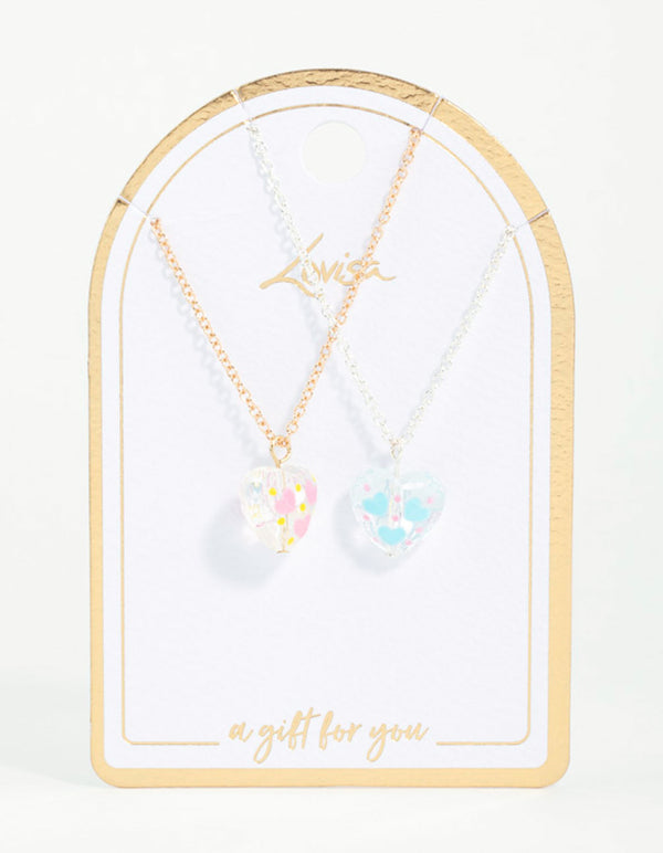 Acrylic Painted Heart Pendant Necklaces 2-Pack