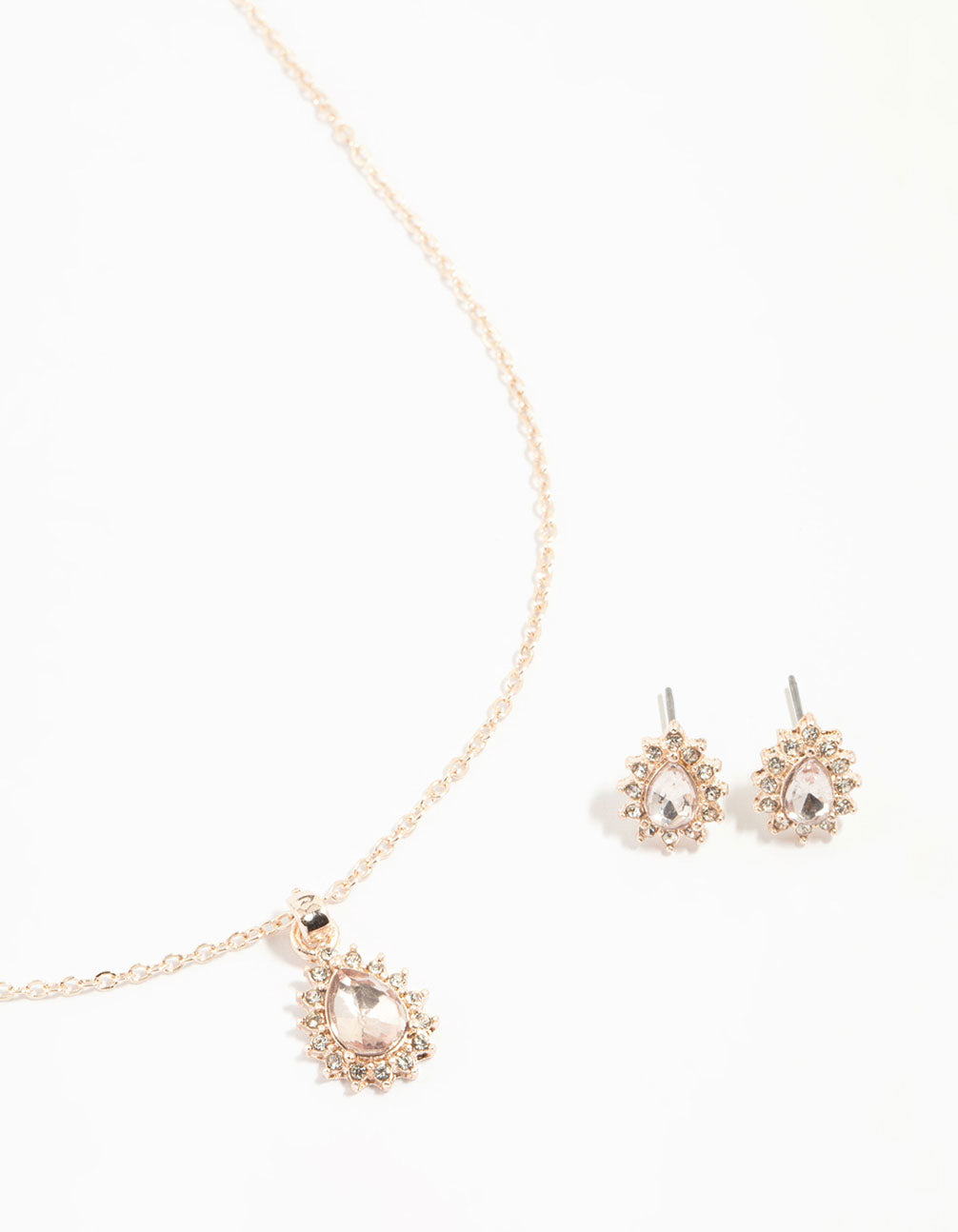 Rose Gold Diamante Teardrop Necklace & Earrings Set