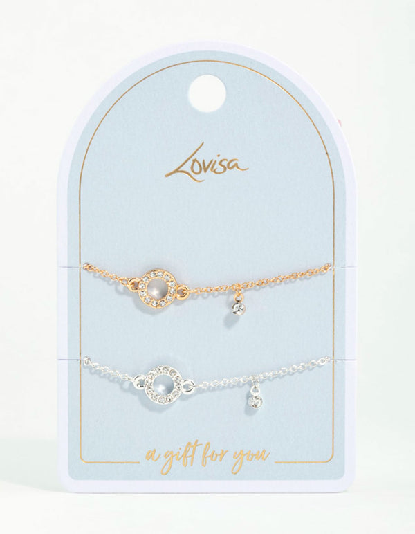 Mixed Metals Open Circle Diamante Bracelets 2-Pack