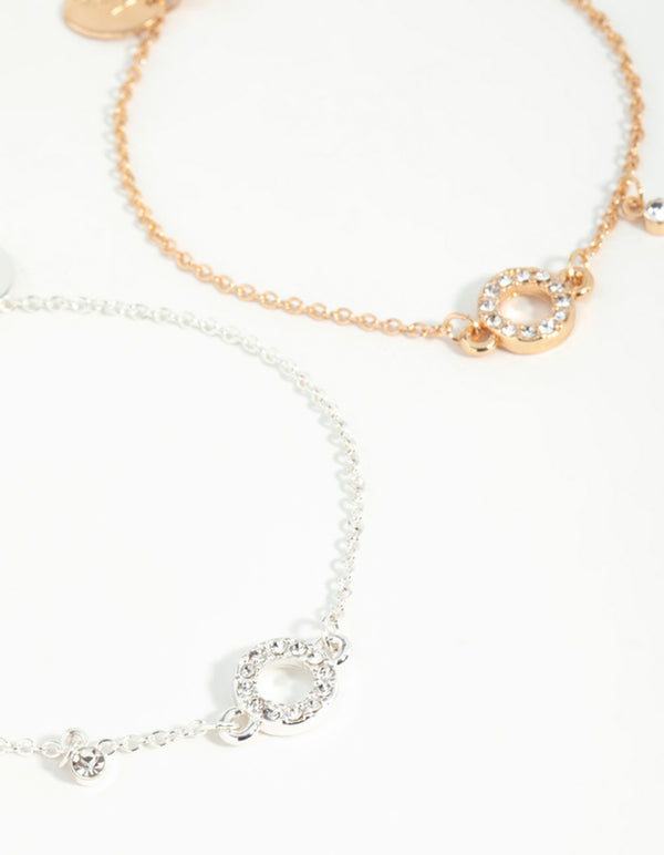 Mixed Metals Open Circle Diamante Bracelets 2-Pack