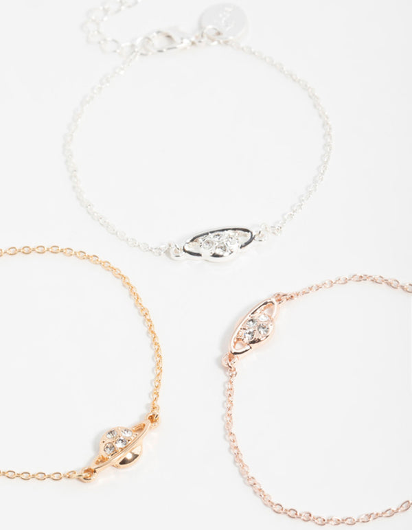 Mixed Metals Diamante Planet Bracelets 3-Pack