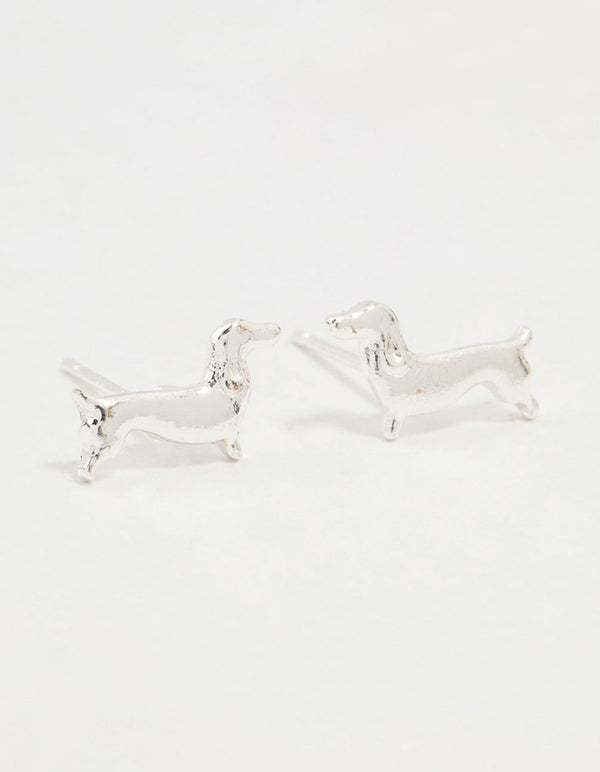 Silver Dachshund Stud Earrings