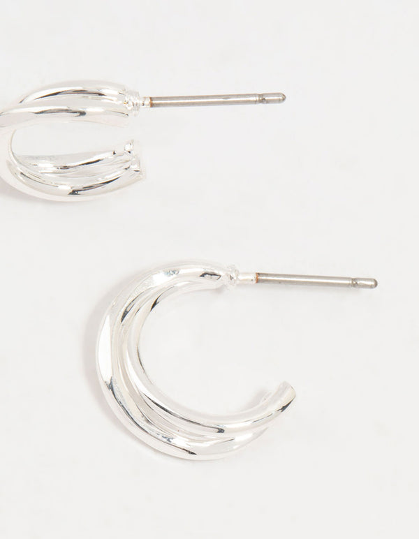 Silver Twisted Double Rope Huggie Earrings