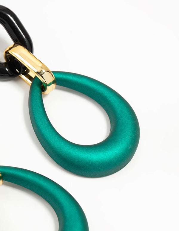 Gold Blue Teardrop Oval Link Drop Earrings