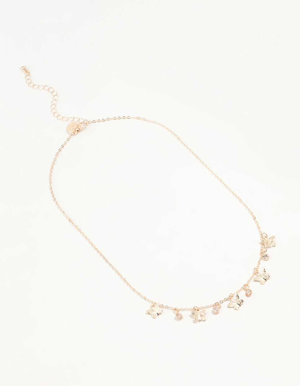 Gold Diamante Butterfly Drop Charm Necklace
