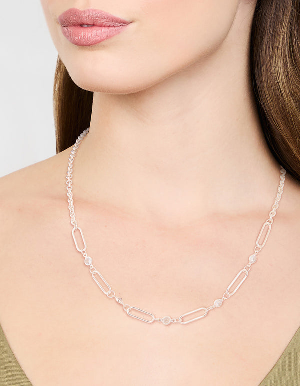Silver Diamante Rectangular Chain Necklace