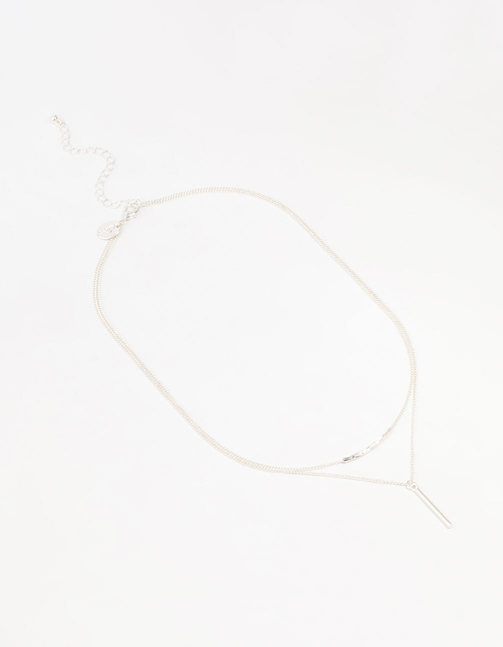 Silver Double Chain Bar Layered Necklace