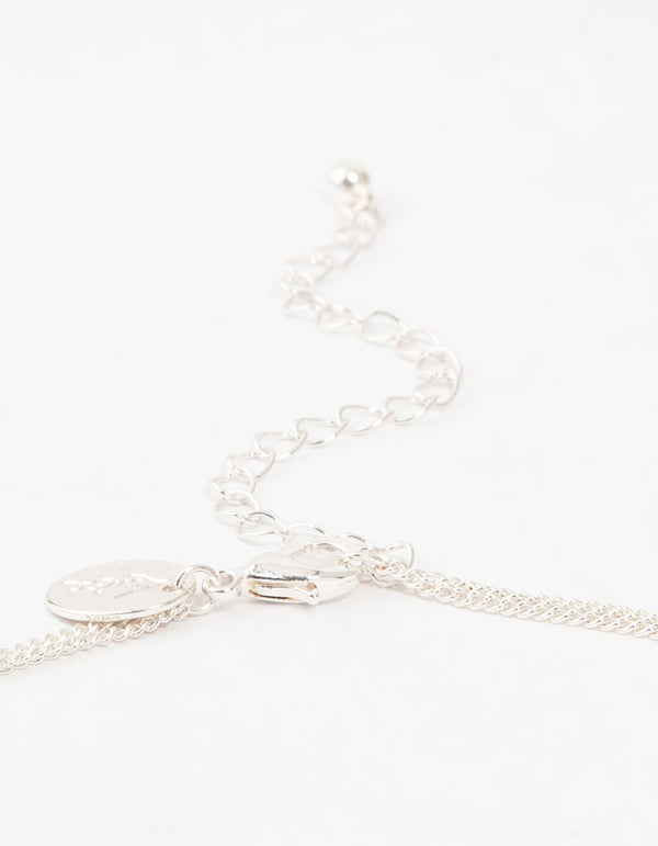 Silver Double Chain Bar Layered Necklace