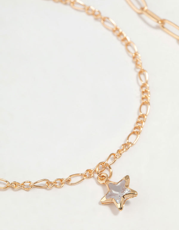 Gold Diamante Star Chain Bracelets 2-Pack