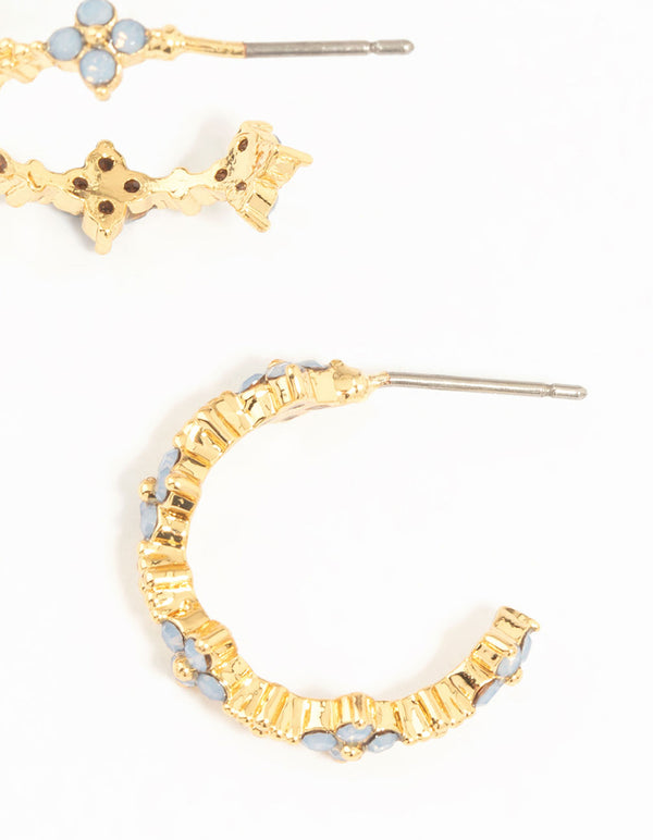 Gold Plated Cubic Zirconia Floral Hoop Earrings