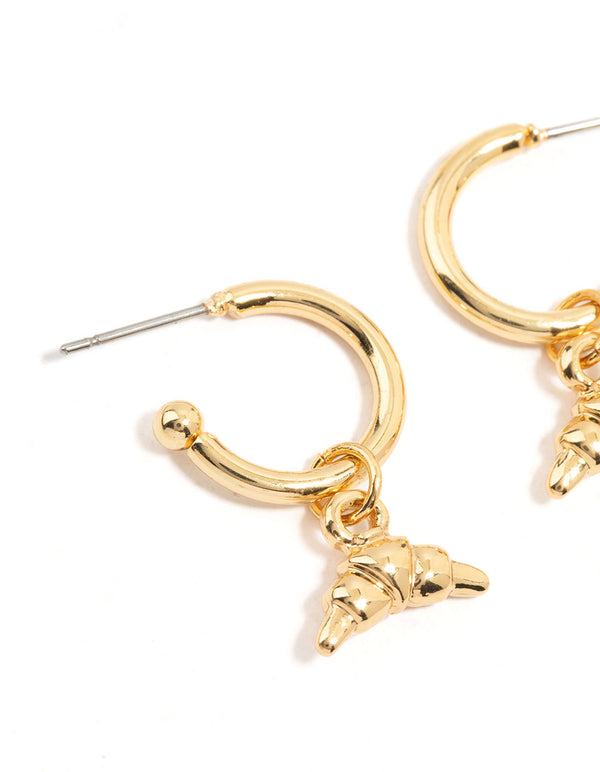 Gold Plated Cherry & Croissant Hoop Earrings 2-Pack