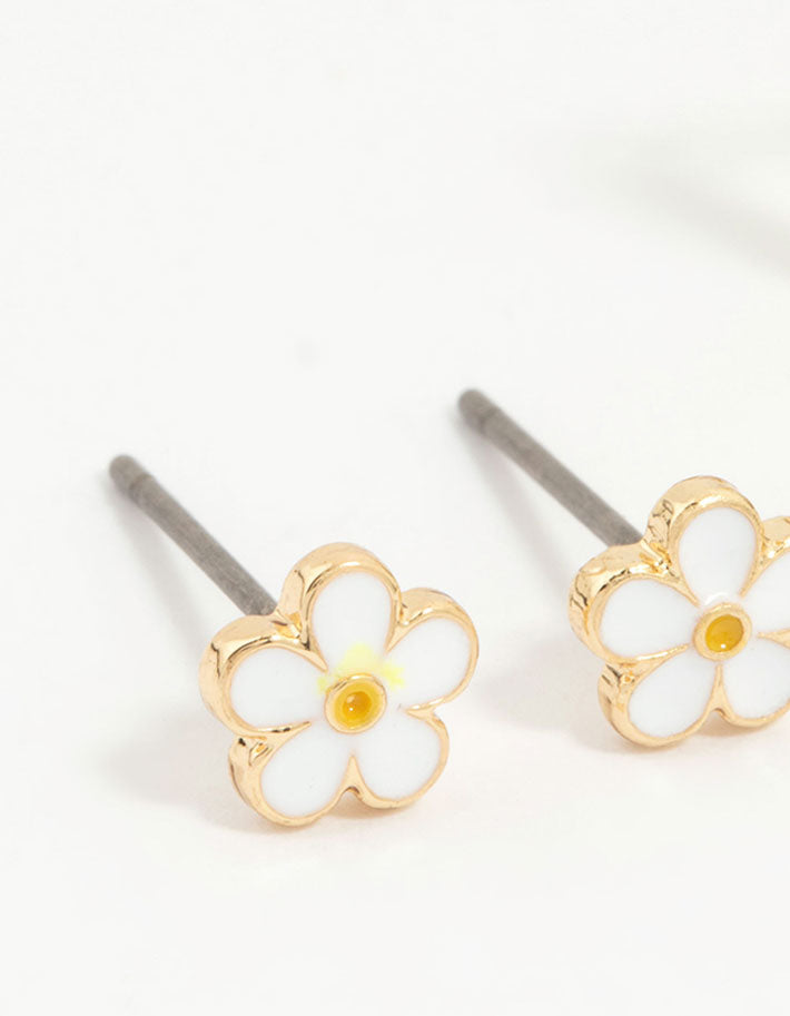 Gold Plated Enamel Flower & Heart Earrings 3-Pack