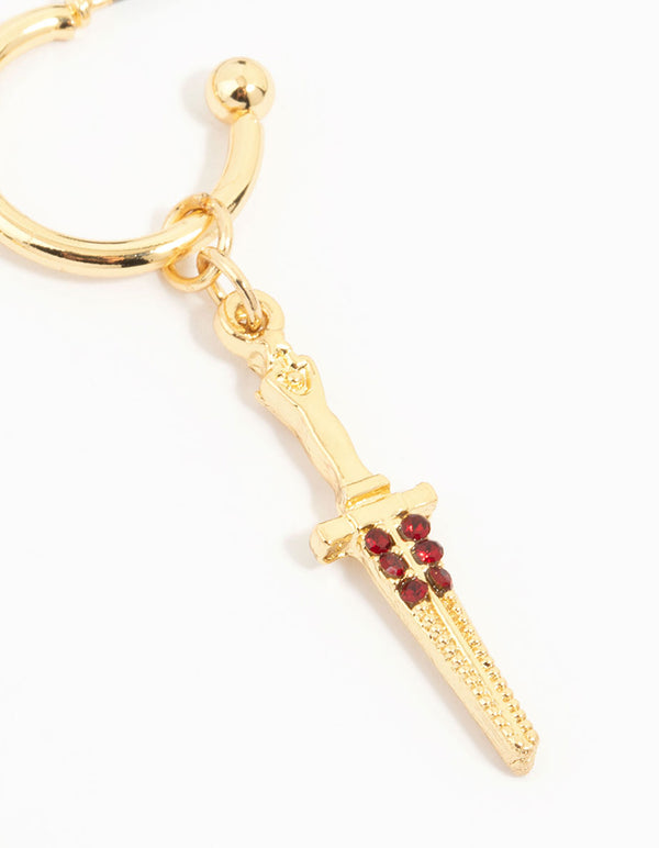 Gold Plated Sword & Burgundy Rose Earrings 3-Pack