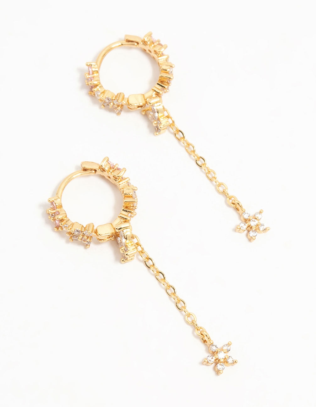Gold Plated Cubic Zirconia Flower Drop Earrings