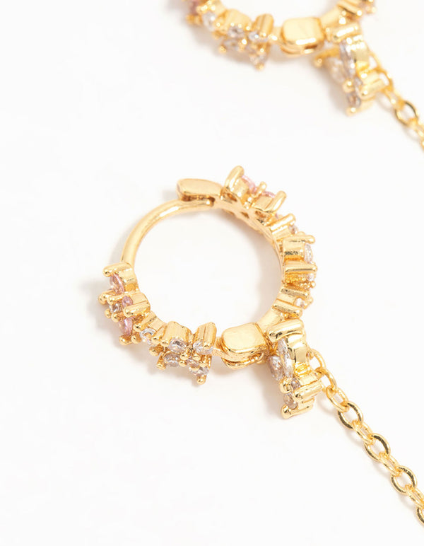 Gold Plated Cubic Zirconia Flower Drop Earrings