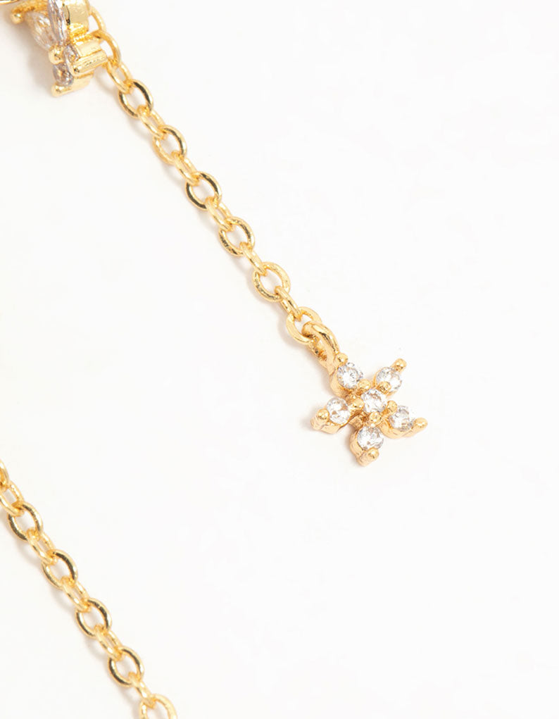 Gold Plated Cubic Zirconia Flower Drop Earrings