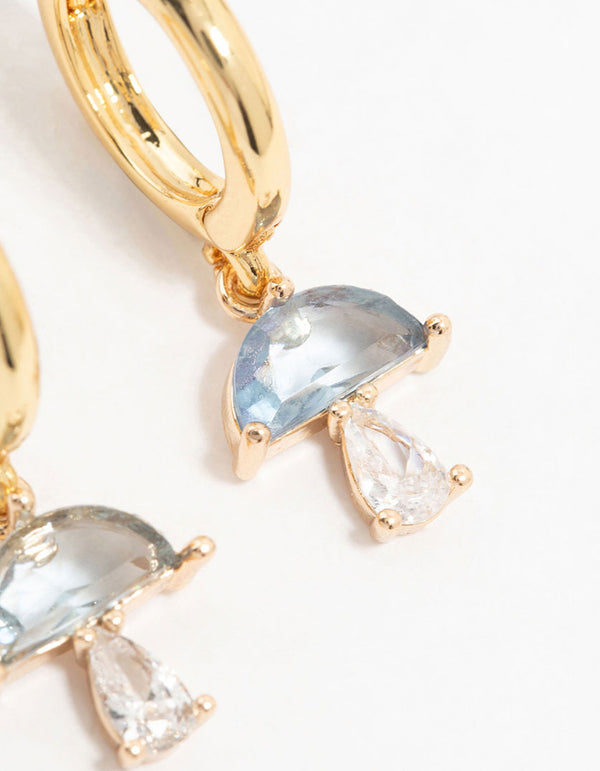 Gold Plated Blue Cubic Zirconia Mushroom Huggie Earrings
