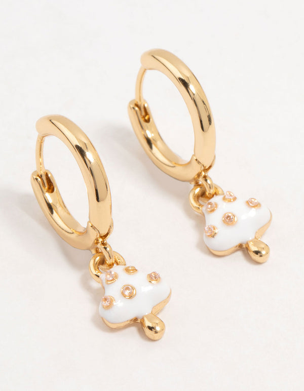 Gold Plated Enamel Mushroom Huggie Earrings