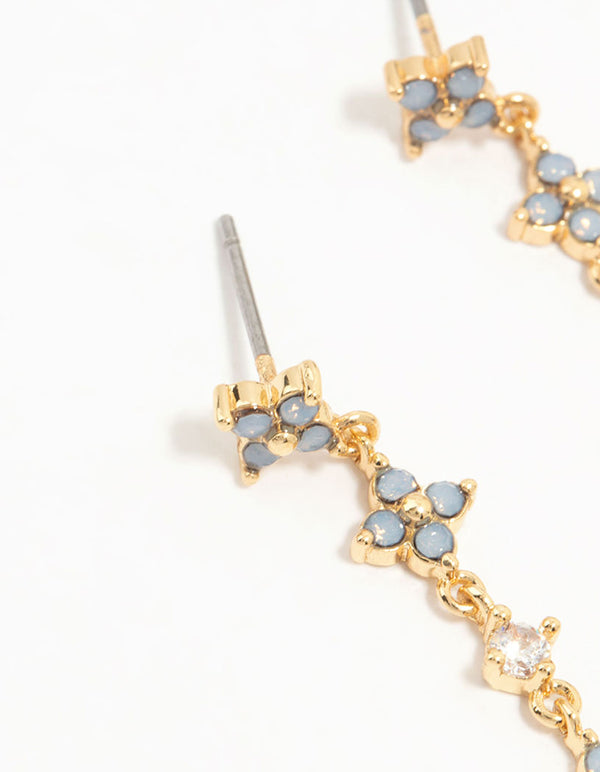 Gold Plated Blue Cubic Zirconia Floral Drop Earrings