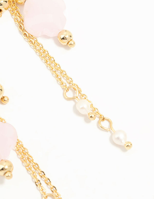Gold Plated Pink Stone & Pearl Huggie Earrings