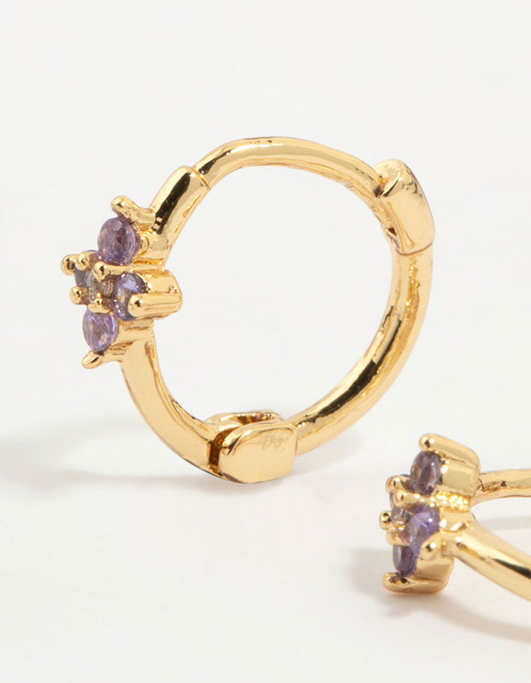 Gold Plated Purple Cubic Zirconia Butterfly Earrings 3-Pack