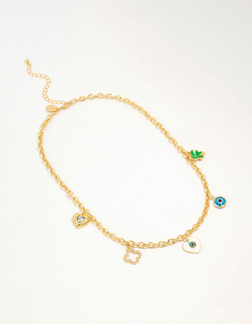Gold Plated Evil Eye & Clover Charm Necklace