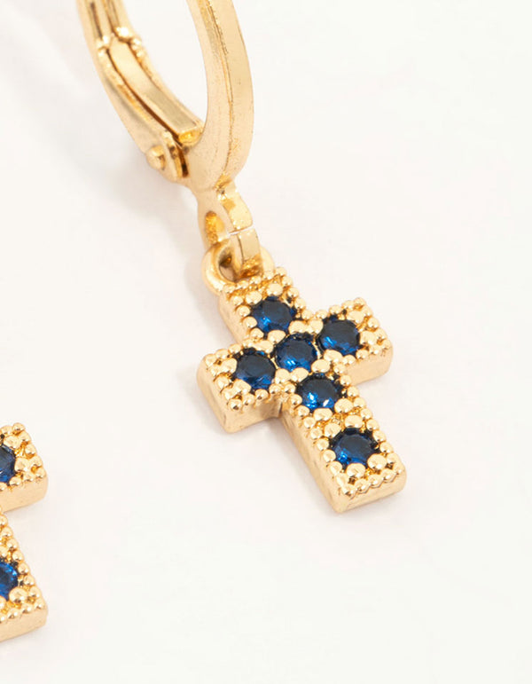 Gold Plated Cubic Zirconia & Cross Earrings 3-Pack