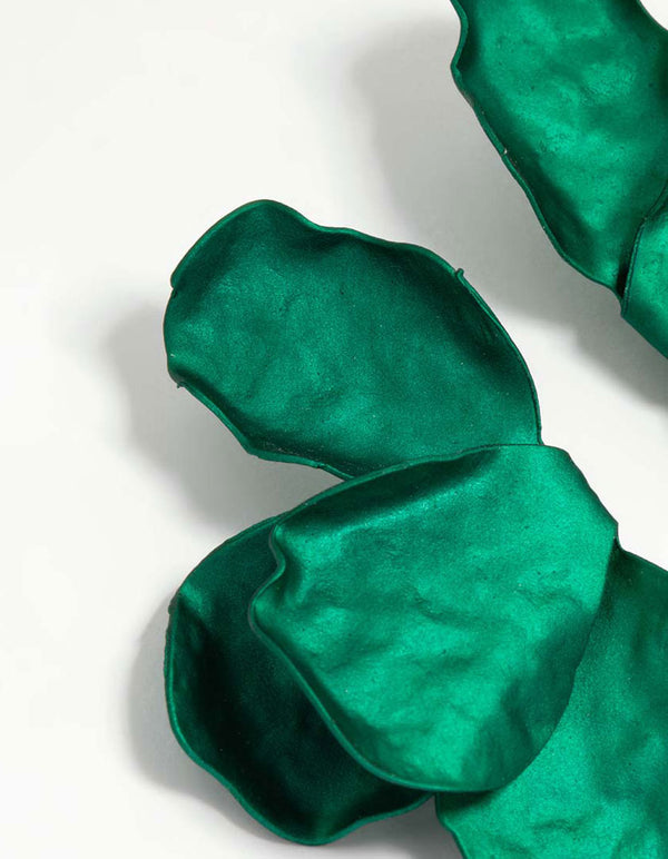 Dark Green Coated Metal Flower Petal Drop Earrings