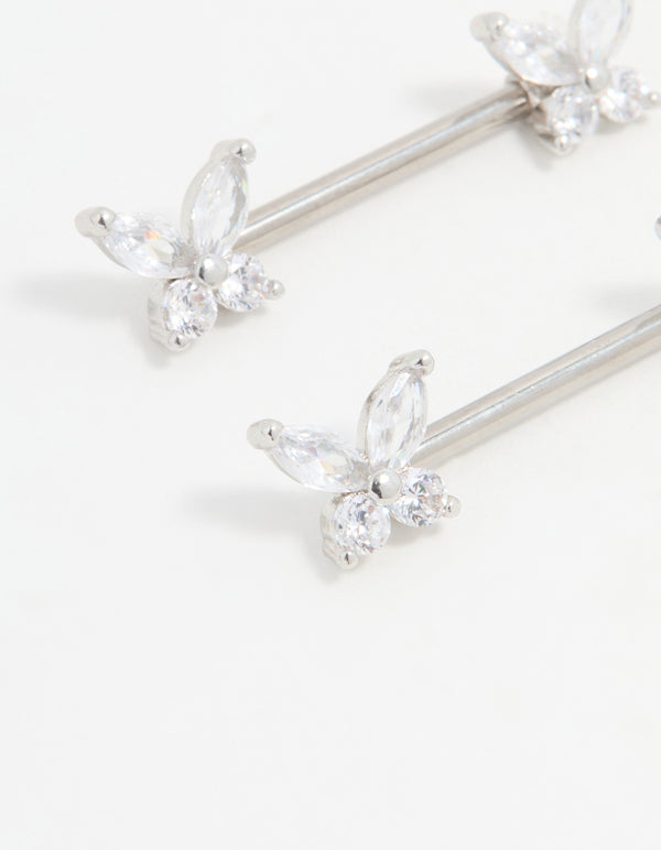 Titanium Cubic Zirconia Butterfly Nipple Bars 2-Pack
