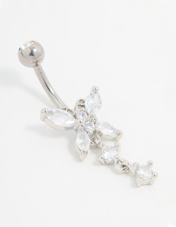 Titanium Cubic Zirconia Butterfly Drop Belly Bar
