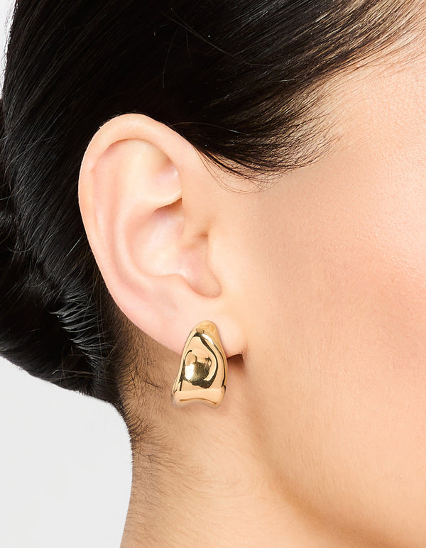 Waterproof Gold Plated Stainless Steel Molten Hoop Earrings