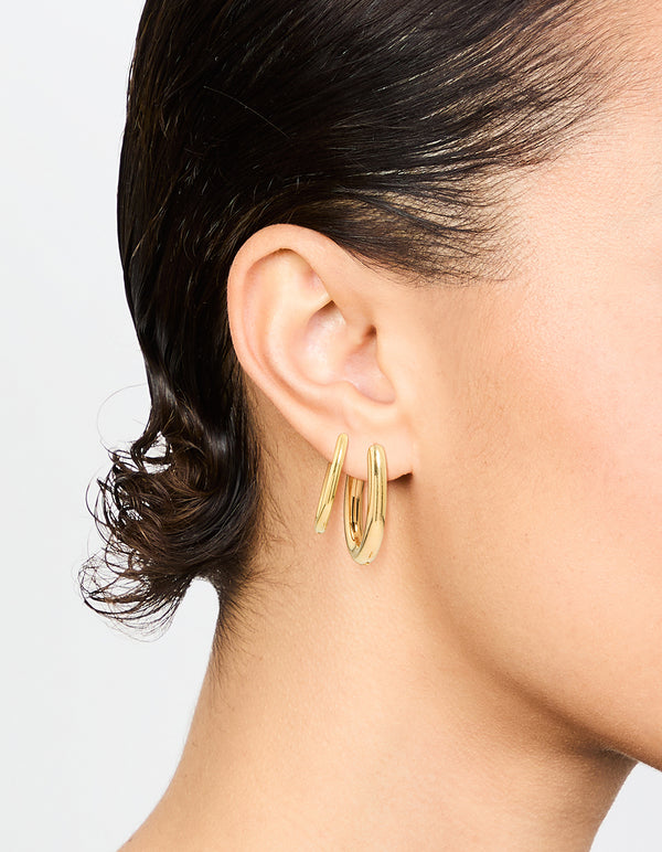Waterproof Gold Plated Stainless Steel Oval Tube Hoop Earrings 2-Pack