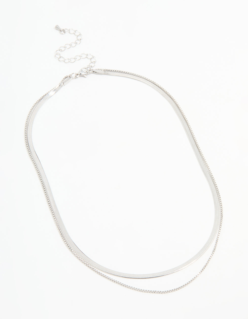 Showcasing waterproof stainless steel chain layered necklace in silver front view