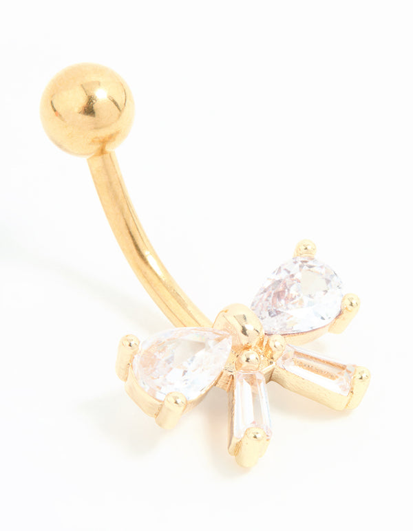 Gold Plated Surgical Steel Cubic Zirconia Bow Belly Bar