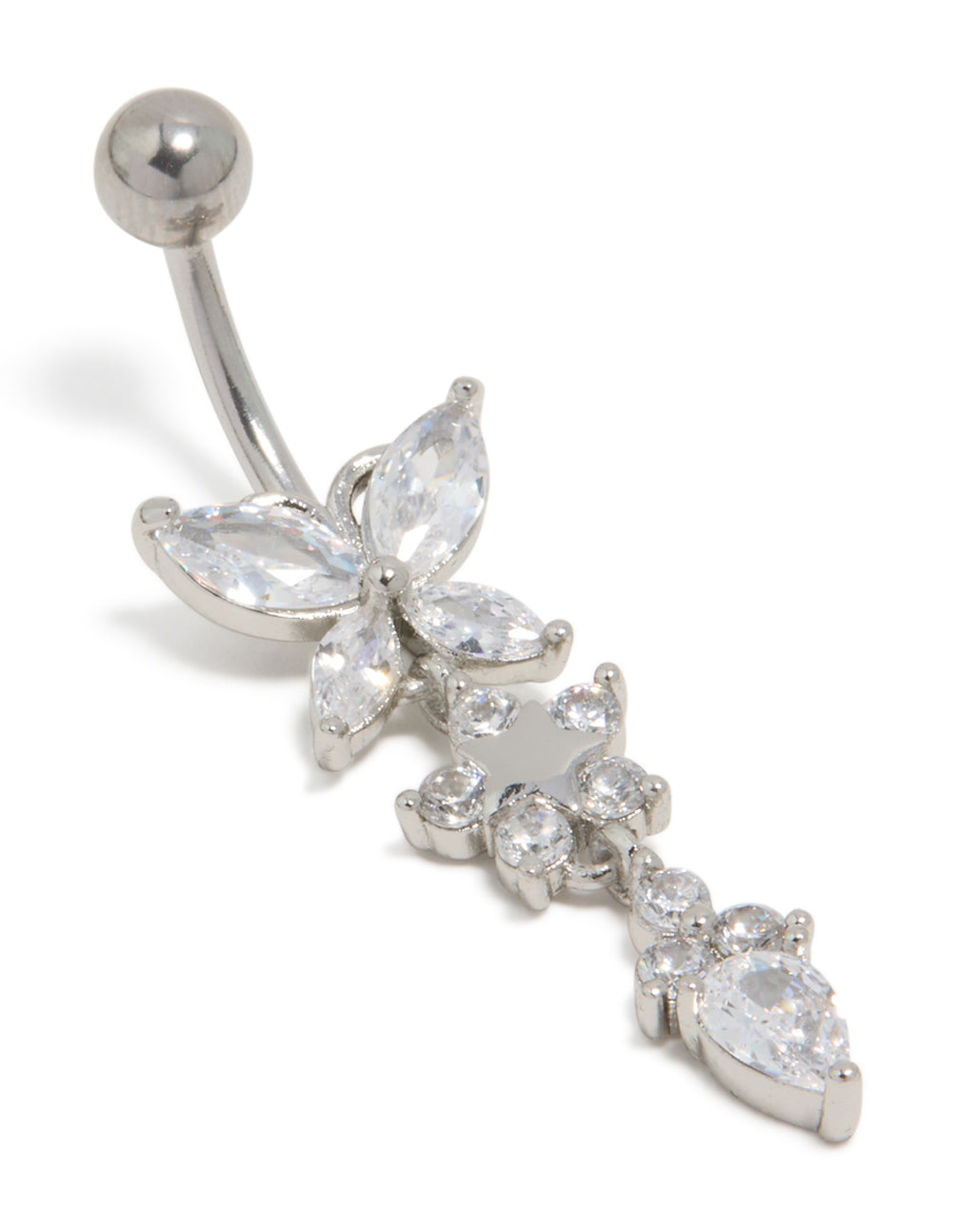 Surgical Steel Cubic Zirconia Triple Flower Belly Bar