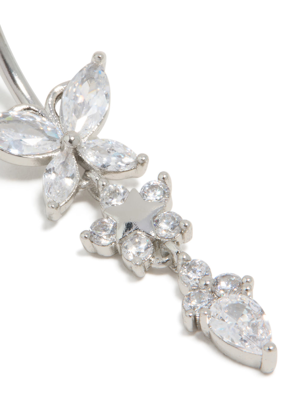 Surgical Steel Cubic Zirconia Triple Flower Belly Bar