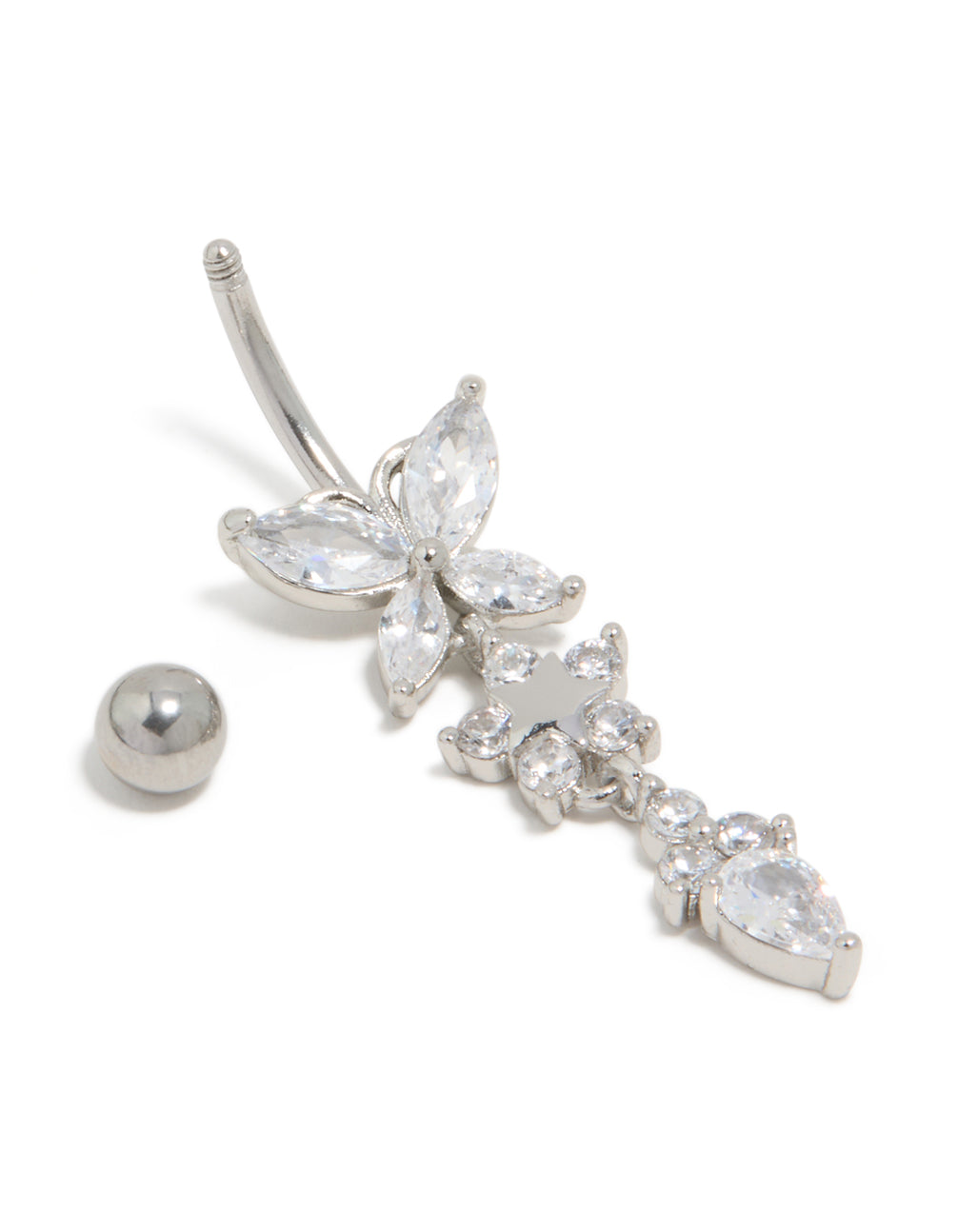 Surgical Steel Cubic Zirconia Triple Flower Belly Bar