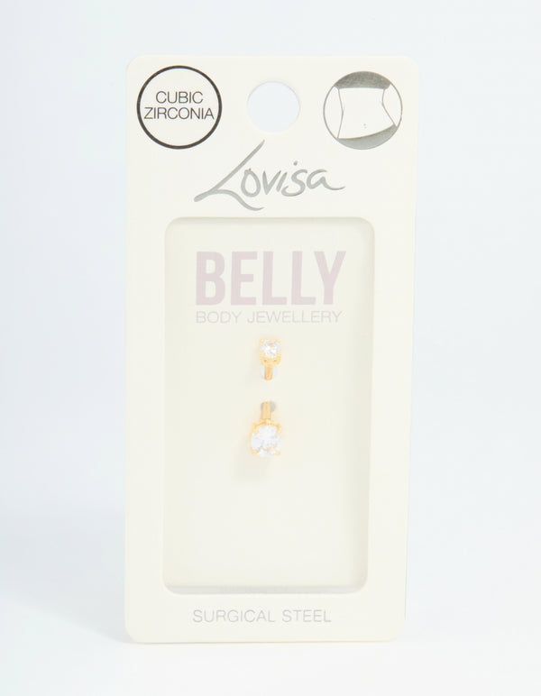 Gold Plated Surgical Steel Cubic Zirconia Mini & Medium Belly Bar