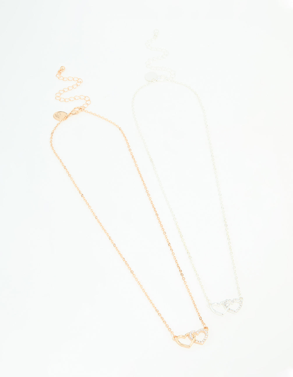 Mixed Metals Double Heart Necklaces 2-Pack