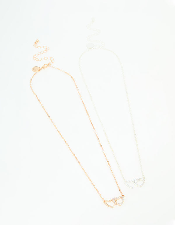 Mixed Metals Double Heart Necklaces 2-Pack