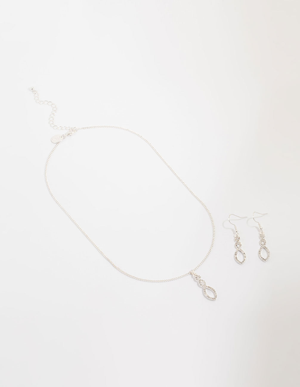Silver Diamante Twisted Necklace & Stud Earrings Set