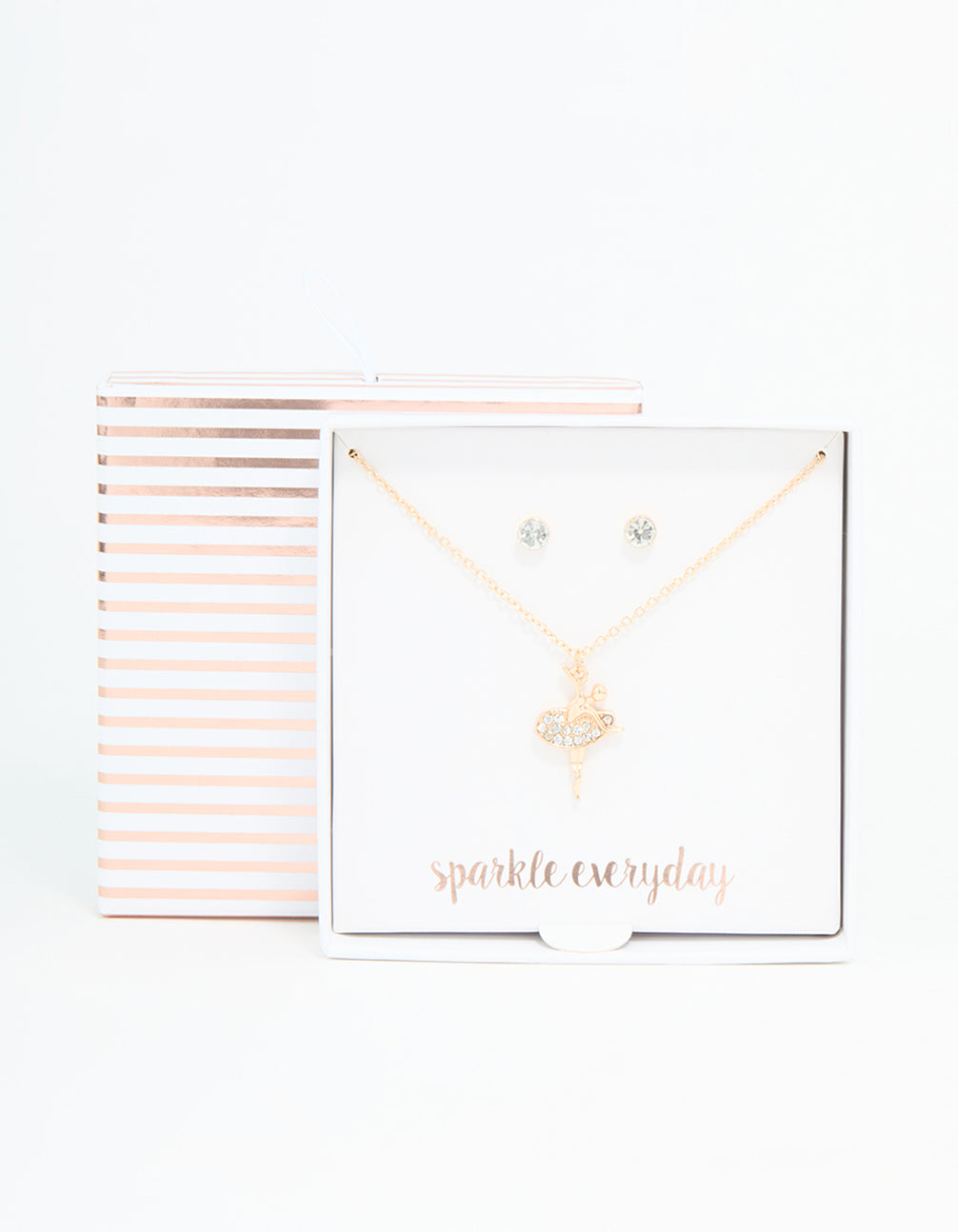 Gold Diamante Ballerina Necklace & Stud Earrings Set