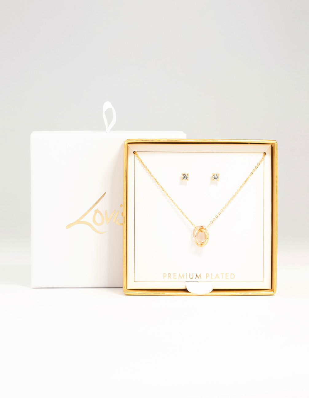 Mixed Metals Ring Necklace & Stud Earrings Set