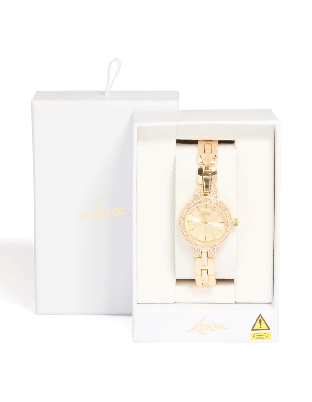 Gold Small Diamante Round Strap Watch