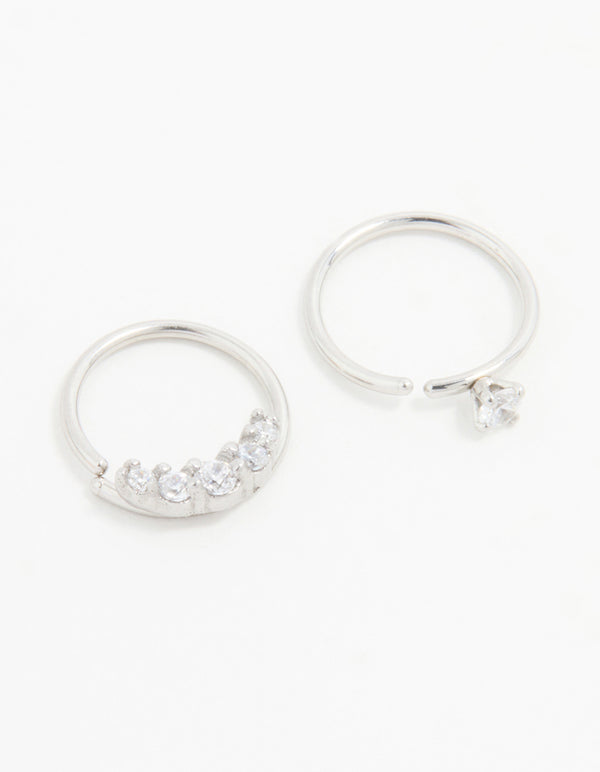 Surgical Steel Cubic Zirconia Nose Rings 2-Pack