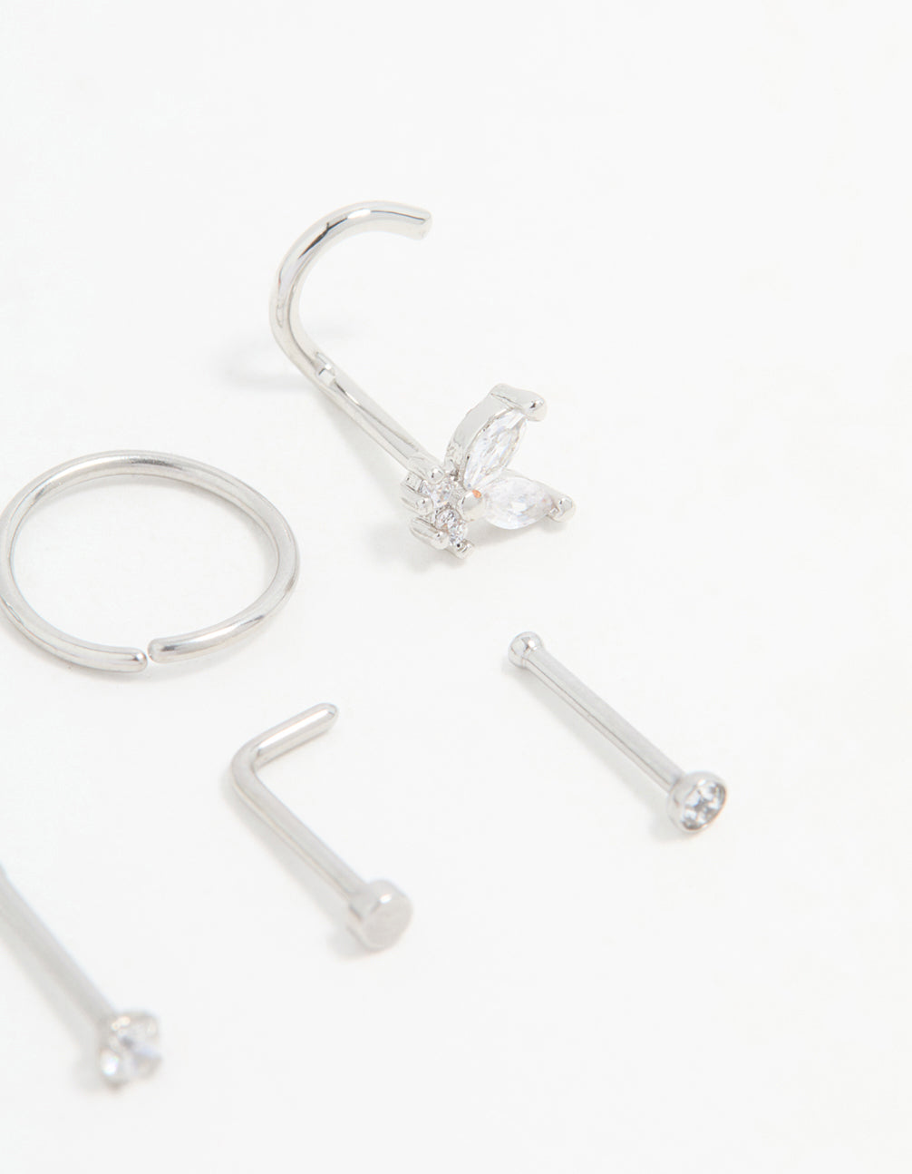Surgical Steel Cubic Zirconia Butterfly Nose Piercings 6-Pack