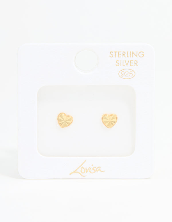 Gold Plated Sterling Silver Diamante Heart Stud Earrings