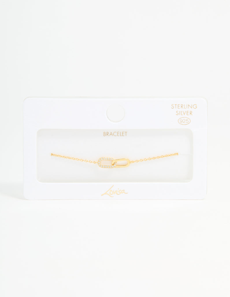 Bracciale A Maglia Ovale In Oro 18k Con Zirconi - SdinaFashion&Jewellery - Toggle Closure - 18 Cm