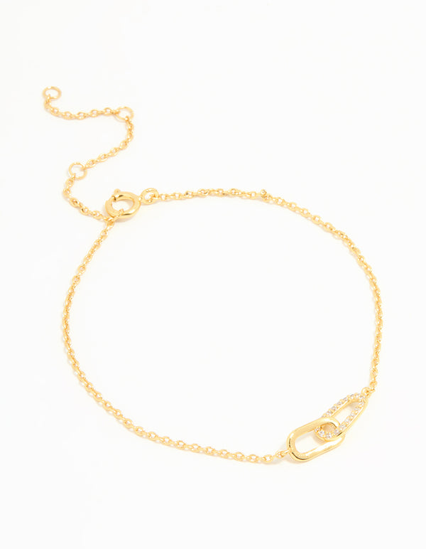 Gold Plated Sterling Silver Cubic Zirconia Link Oval Bracelet