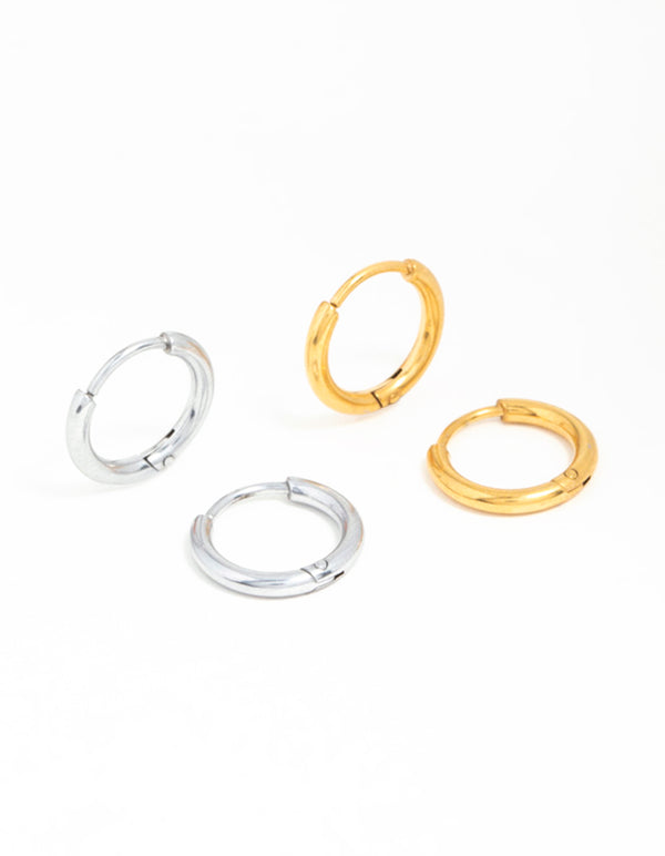 Gold Plated Surgical Steel Hoop Earrings 2-Pack